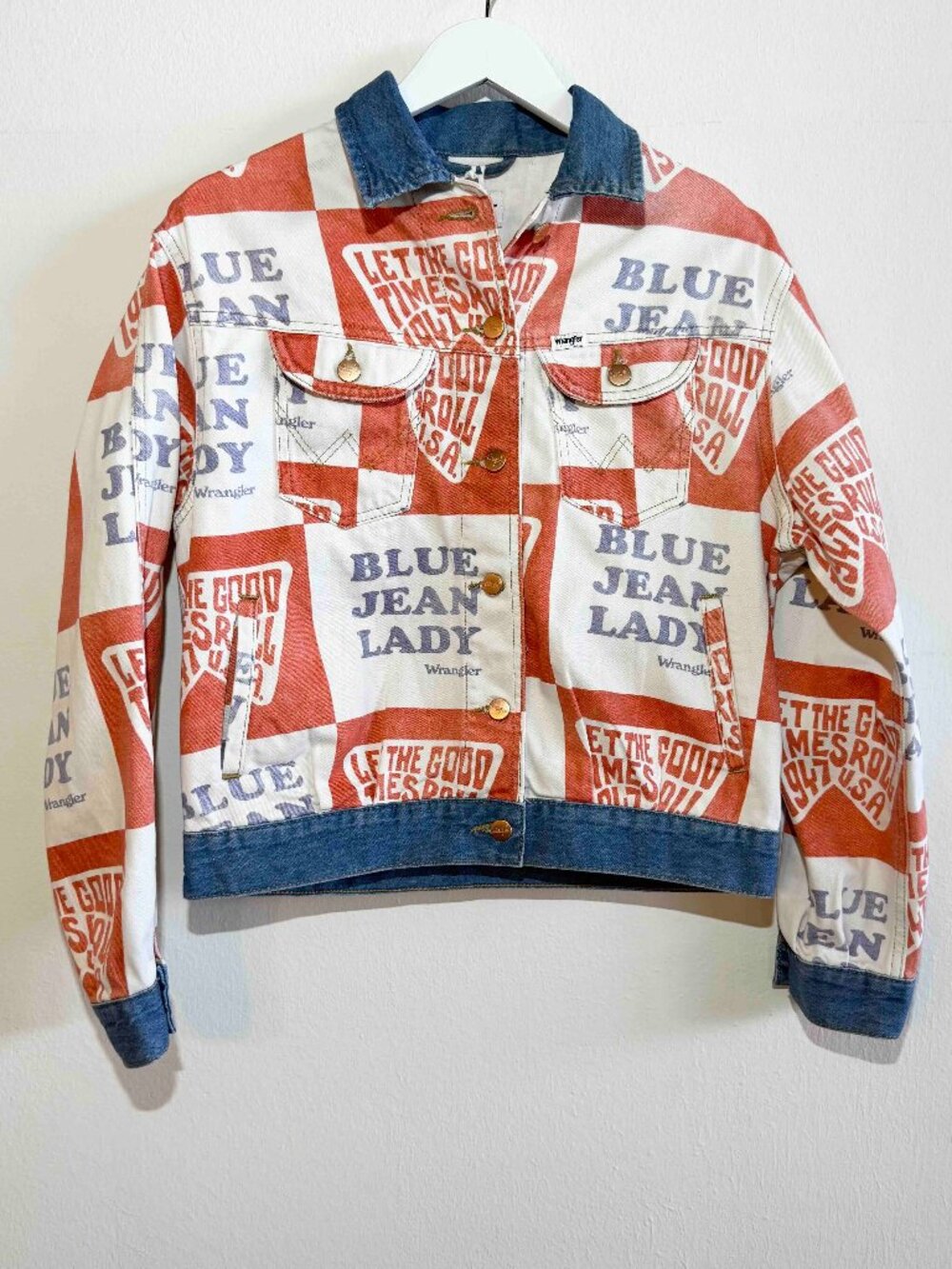 WRANGLER Blue Jean Lady Printed Denim Jacket Women's Size X-Small Multi